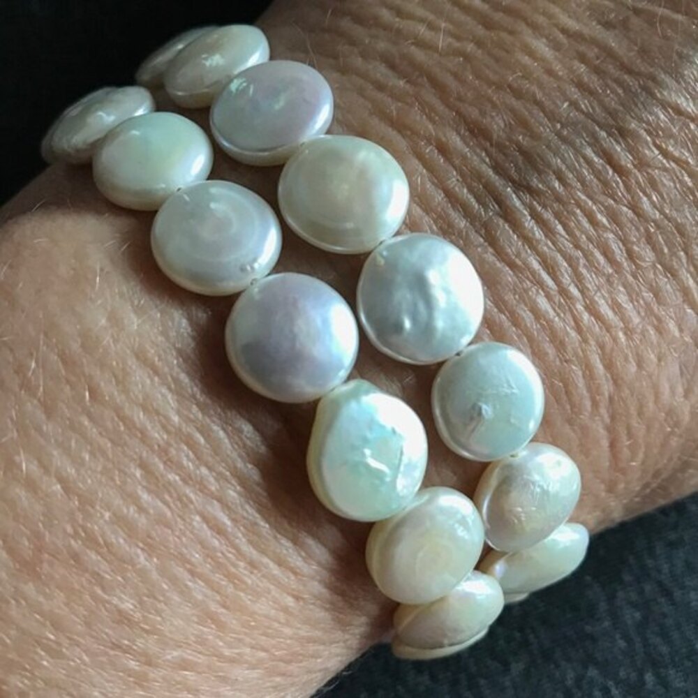 Vintage Handmade Coin Pearl Double Bracelet Sterling Silver Charm Clasp Necklace